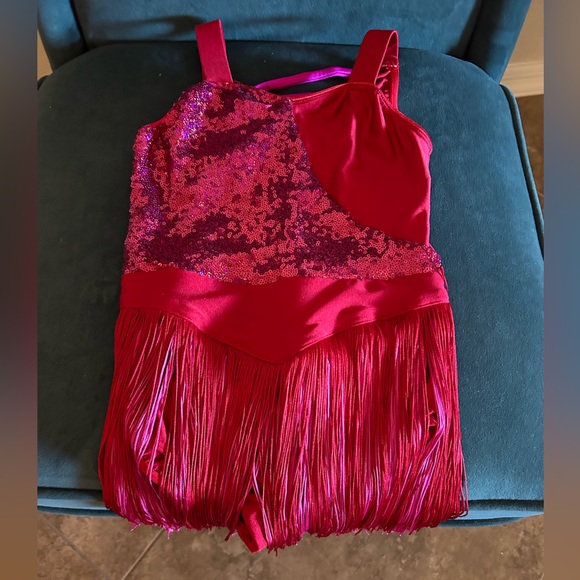 🎅🏻 SALE! REVOLUTION RED/FUCHSIA SEQUINED FRINGE JAZZ DANCE COSTUME SIZE MC - Picture 4 of 15